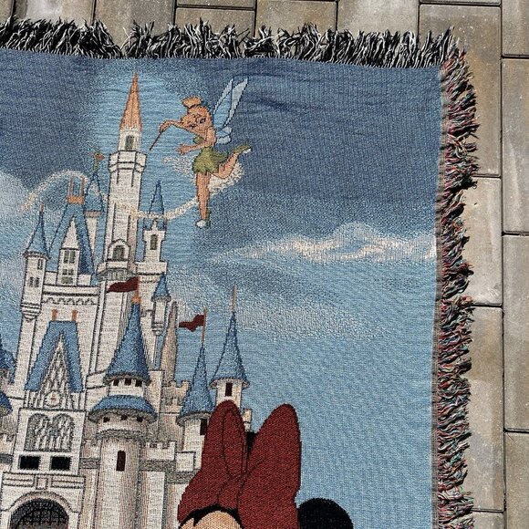 Walt Disney World Mickey & Minnie Mouse Blanket Tapestry Woven Throw EUC 60"x50" - Picture 4 of 16